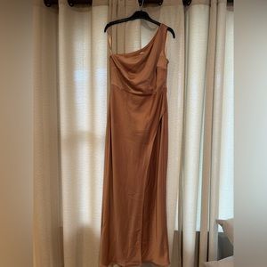BHLDN Dylan One Shoulder Satin Gown - Size: 10, Color: Sand Dune